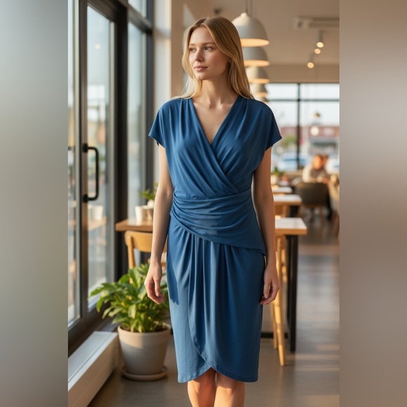 Dresses & Skirts - Blue Wrap-Front Knit Dress